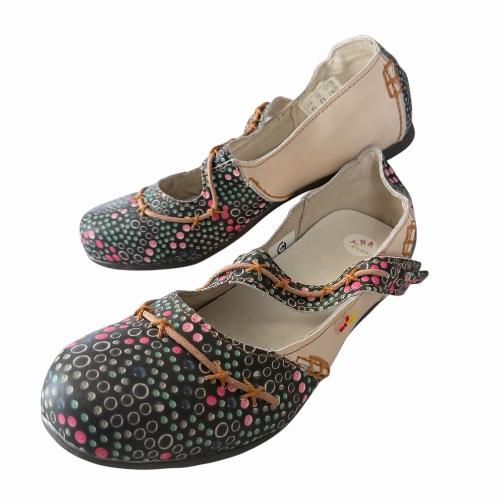TMA EYES Multicolor Flat Shoe Sz 11.5 Stitching Soft Sole Eclectic Loafer Artsy